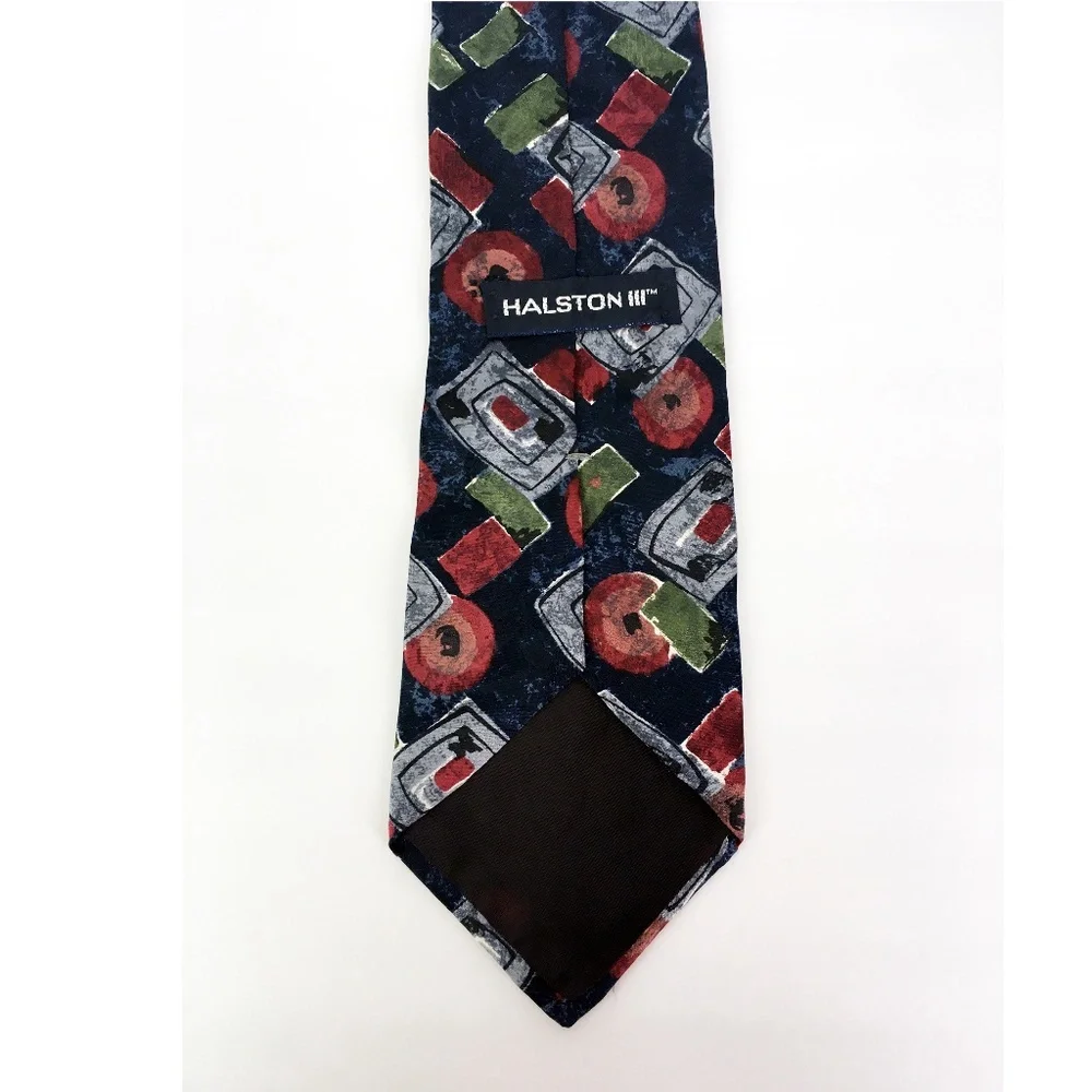 Halston Retro Abstract Navy Italian Silk Neck Tie